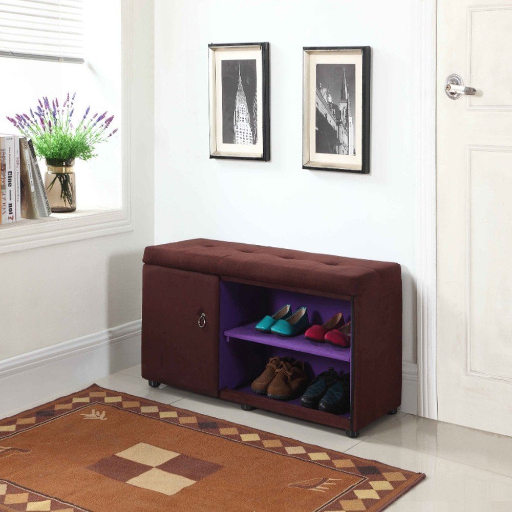 Brown and Purple Tufted Shoe Storage Bench HomeRoots