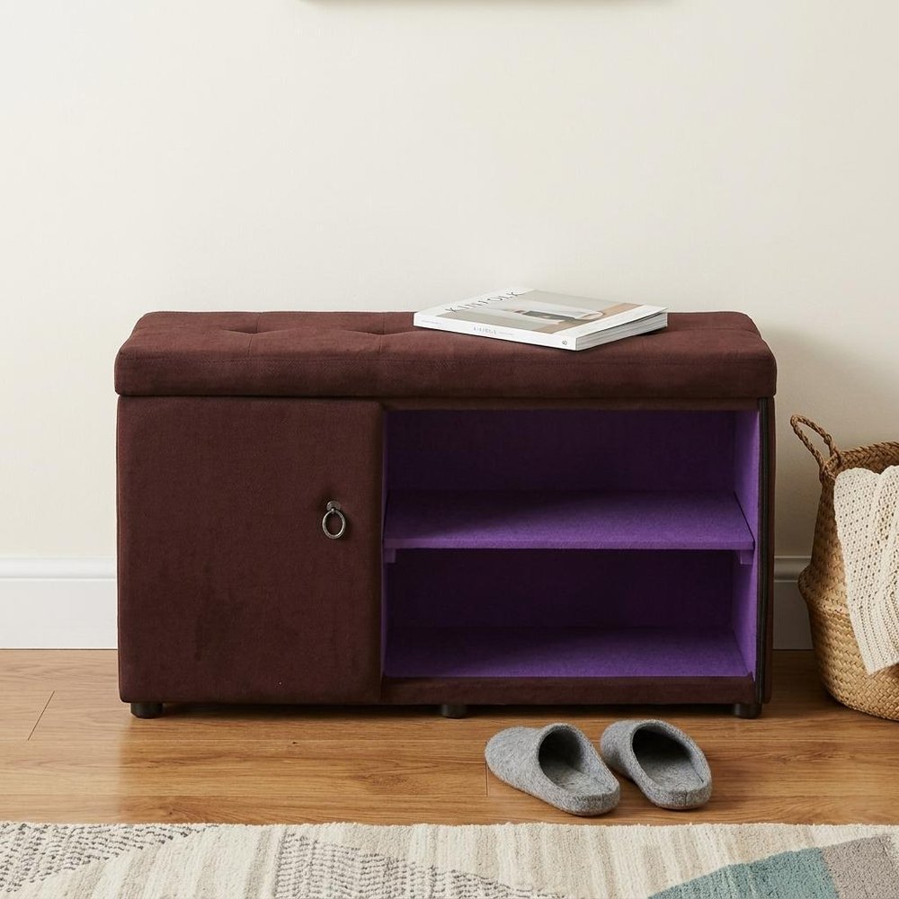 Brown and Purple Tufted Shoe Storage Bench HomeRoots