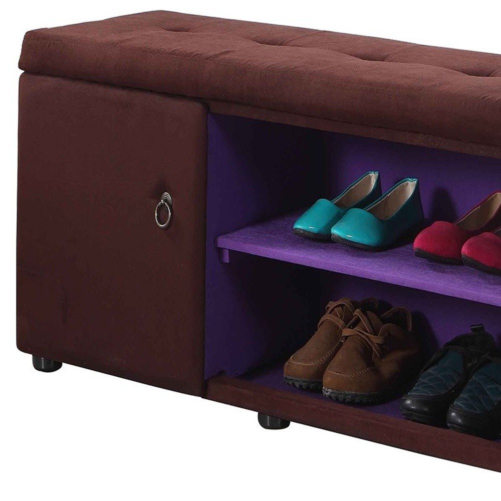 Brown and Purple Tufted Shoe Storage Bench HomeRoots