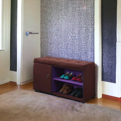 Brown and Purple Tufted Shoe Storage Bench HomeRoots