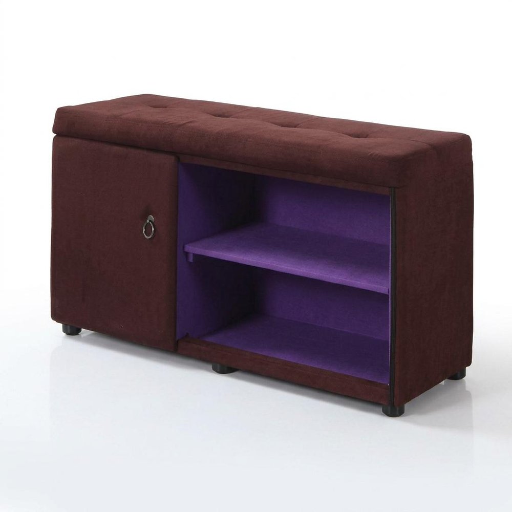 Brown and Purple Tufted Shoe Storage Bench HomeRoots