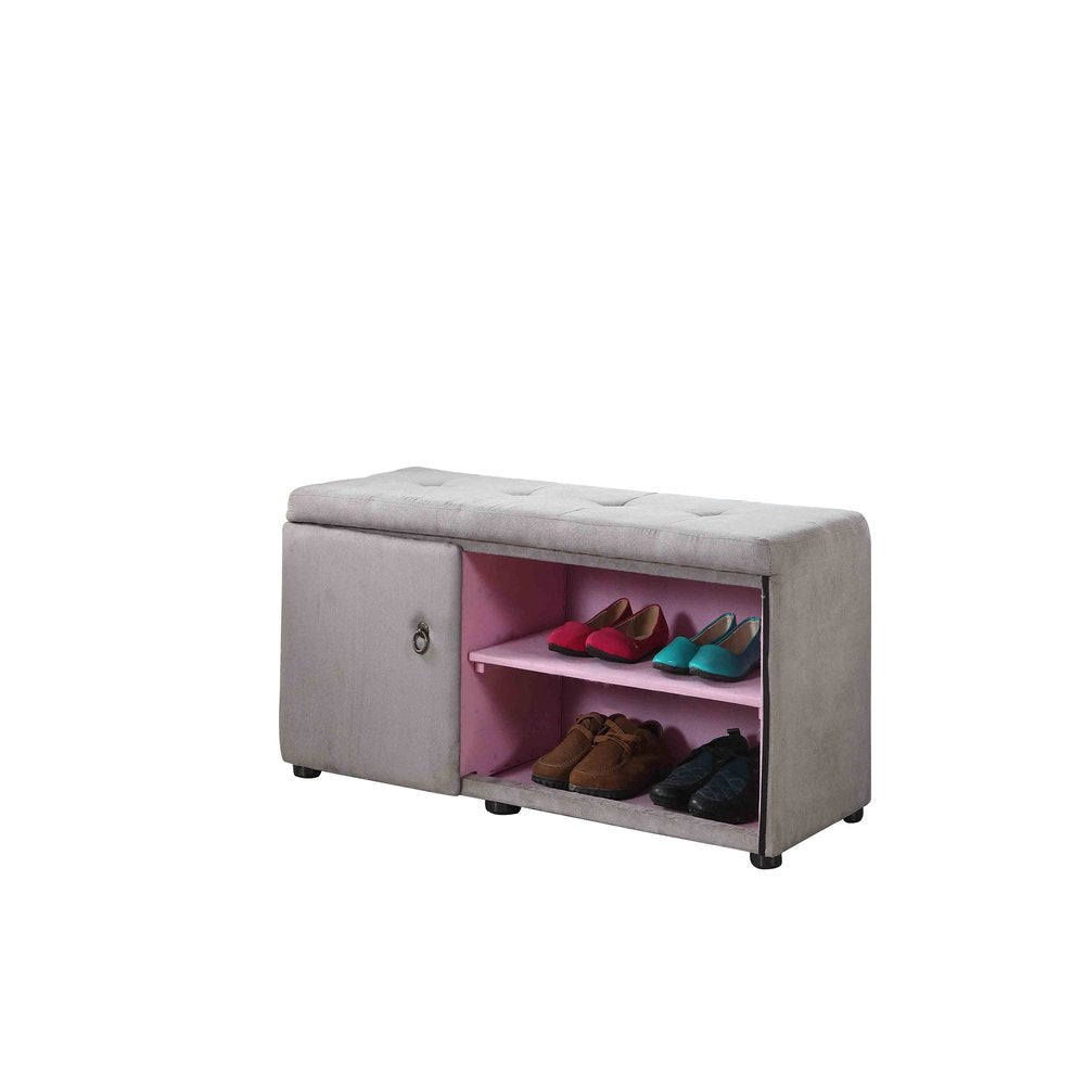 Light Gray and Pink Tufted Shoe Storage Bench HomeRoots