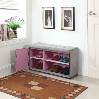 Light Gray and Pink Tufted Shoe Storage Bench HomeRoots