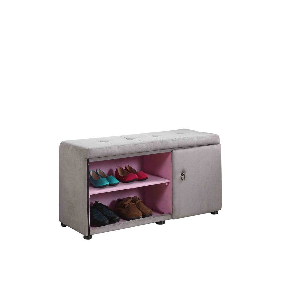 Light Gray and Pink Tufted Shoe Storage Bench HomeRoots