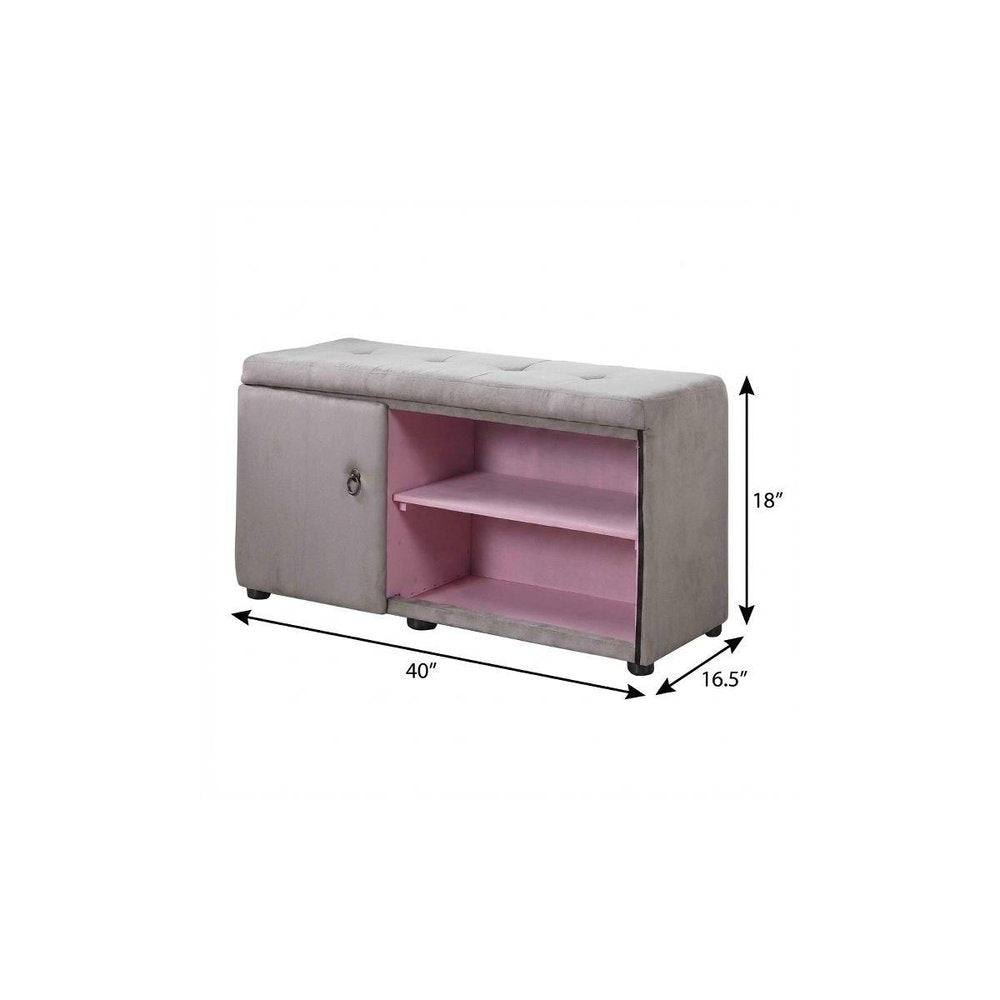 Light Gray and Pink Tufted Shoe Storage Bench HomeRoots
