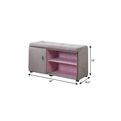 Light Gray and Pink Tufted Shoe Storage Bench HomeRoots