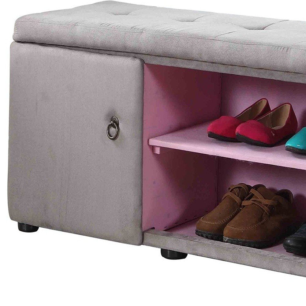 Light Gray and Pink Tufted Shoe Storage Bench HomeRoots
