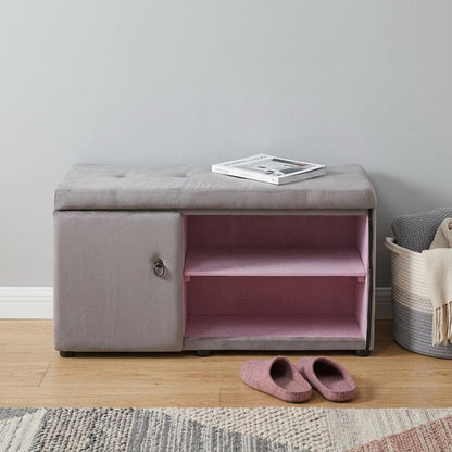 Light Gray and Pink Tufted Shoe Storage Bench HomeRoots