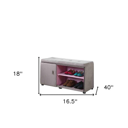 Light Gray and Pink Tufted Shoe Storage Bench HomeRoots