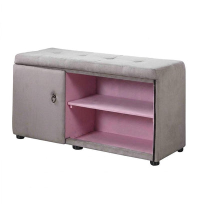 Light Gray and Pink Tufted Shoe Storage Bench HomeRoots