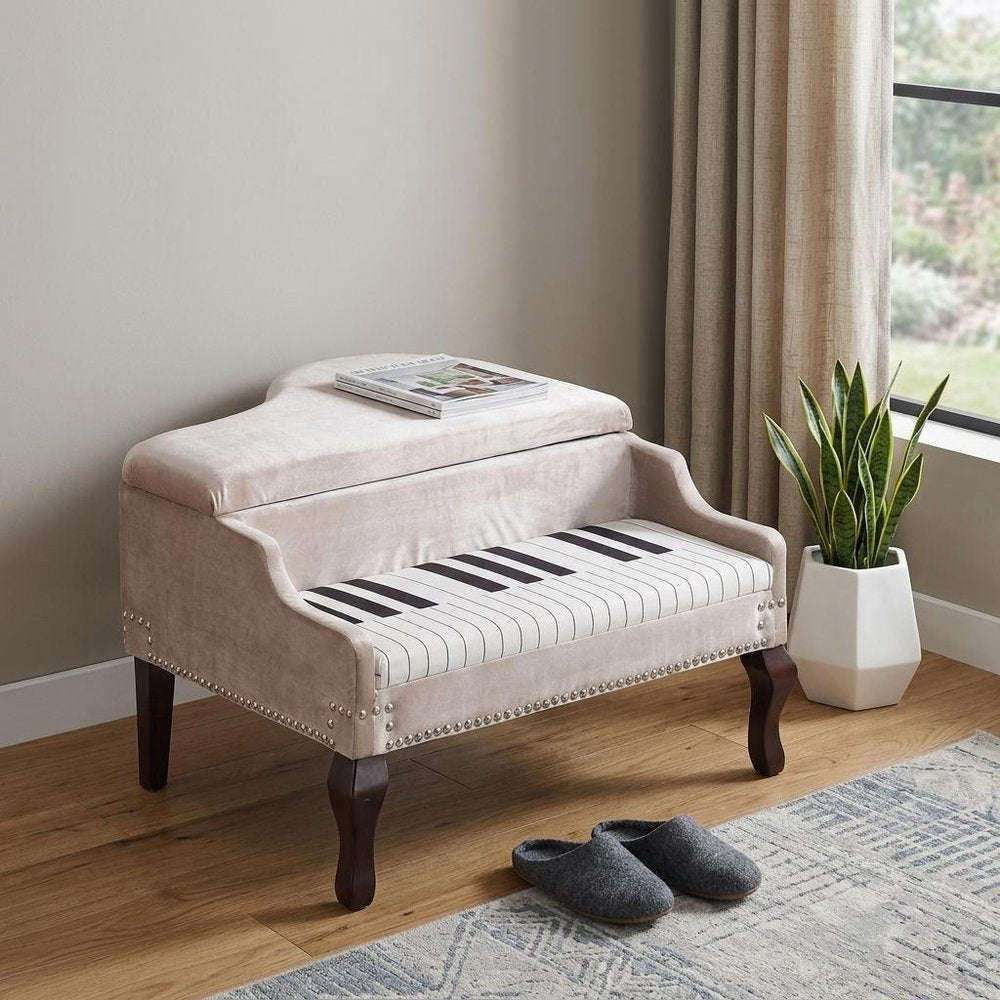 Silver Velour Baby Grand Piano Storage Bench HomeRoots