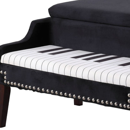 Black Velour Baby Grand Piano Storage Bench