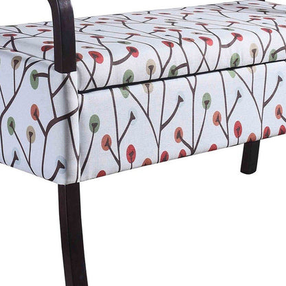 17" Red White And Espresso Floral Fabric And Solid Wood Upholstered Storage Entryway Stool With Flip Top HomeRoots