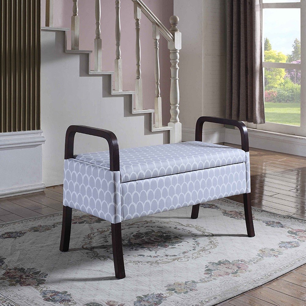 17" Black And Gray Upholstered 100% Polyester Trellis Entryway Bench With Flip Top HomeRoots