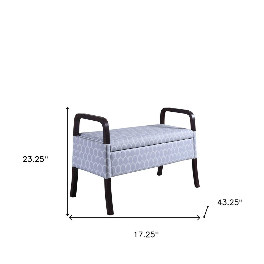 17" Black And Gray Upholstered 100% Polyester Trellis Entryway Bench With Flip Top HomeRoots