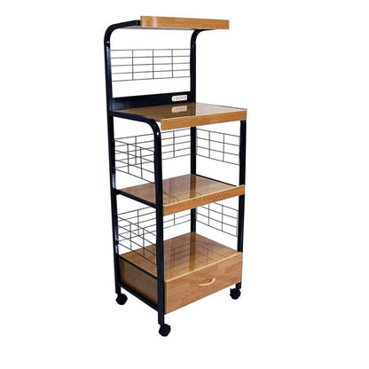 Black and Natural 26" Rolling Kitchen Cart With Storage HomeRoots