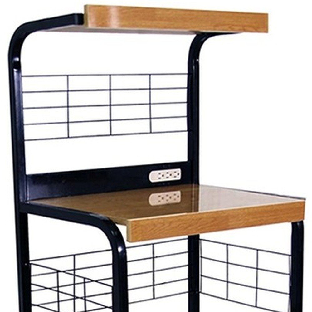 Black and Natural 26" Rolling Kitchen Cart With Storage HomeRoots