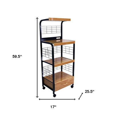 60" Black and Natural Mod Microwave Kitchen Cart