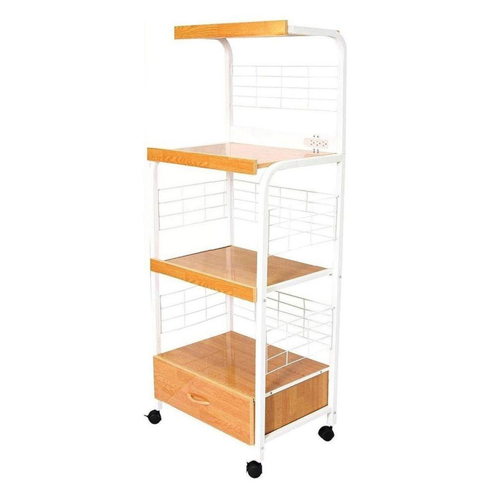 White and Natural 26" Rolling Kitchen Cart With Storage HomeRoots