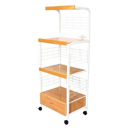 White and Natural 26" Rolling Kitchen Cart With Storage HomeRoots