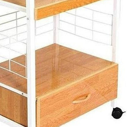 White and Natural 26" Rolling Kitchen Cart With Storage HomeRoots