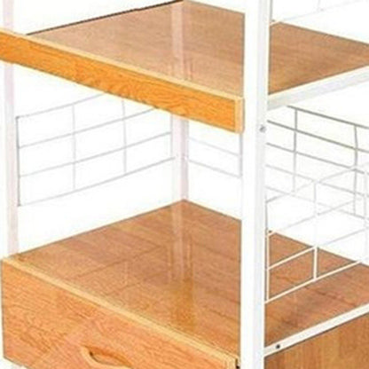 White and Natural 26" Rolling Kitchen Cart With Storage HomeRoots