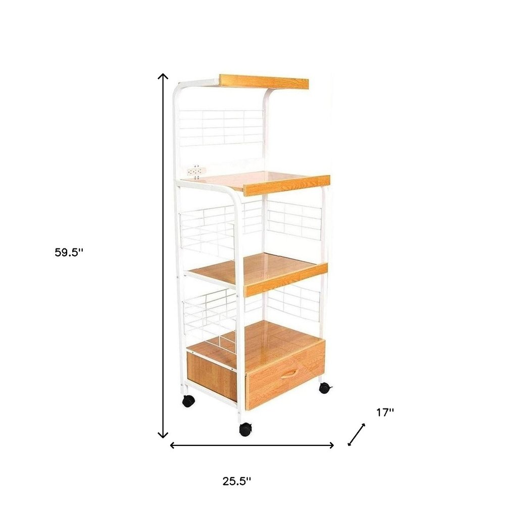 White and Natural 26" Rolling Kitchen Cart With Storage HomeRoots