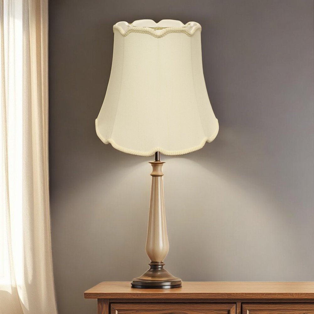 16" Ivory Empire Slanted Cylinder Scroll Edge Silk Lampshade — view 3