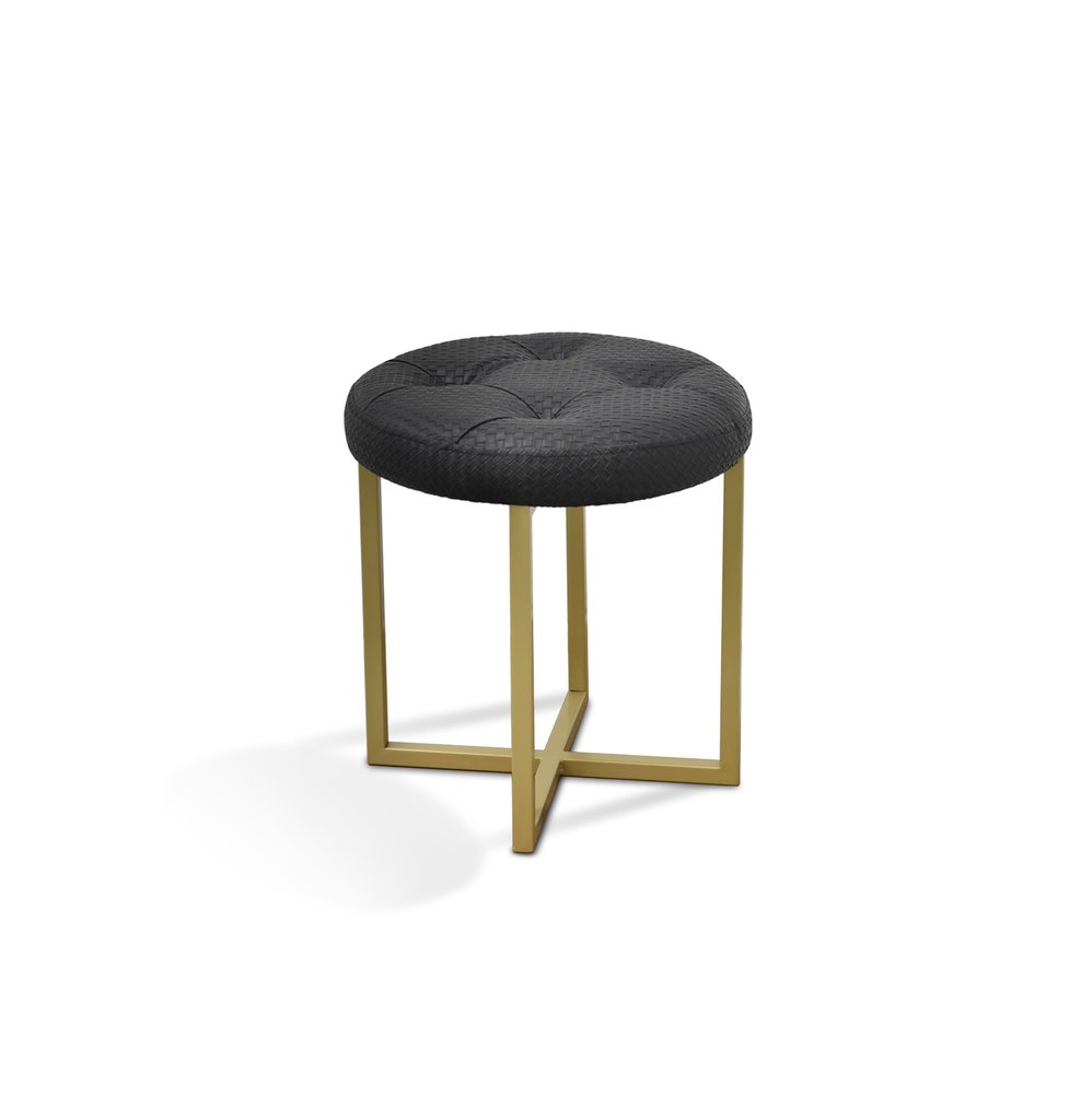 16" Gold Faux Leather Tufted Footstool HomeRoots