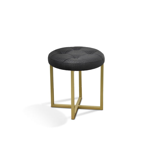 16" Gold Faux Leather Tufted Footstool HomeRoots