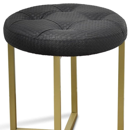 16" Gold Faux Leather Tufted Footstool HomeRoots
