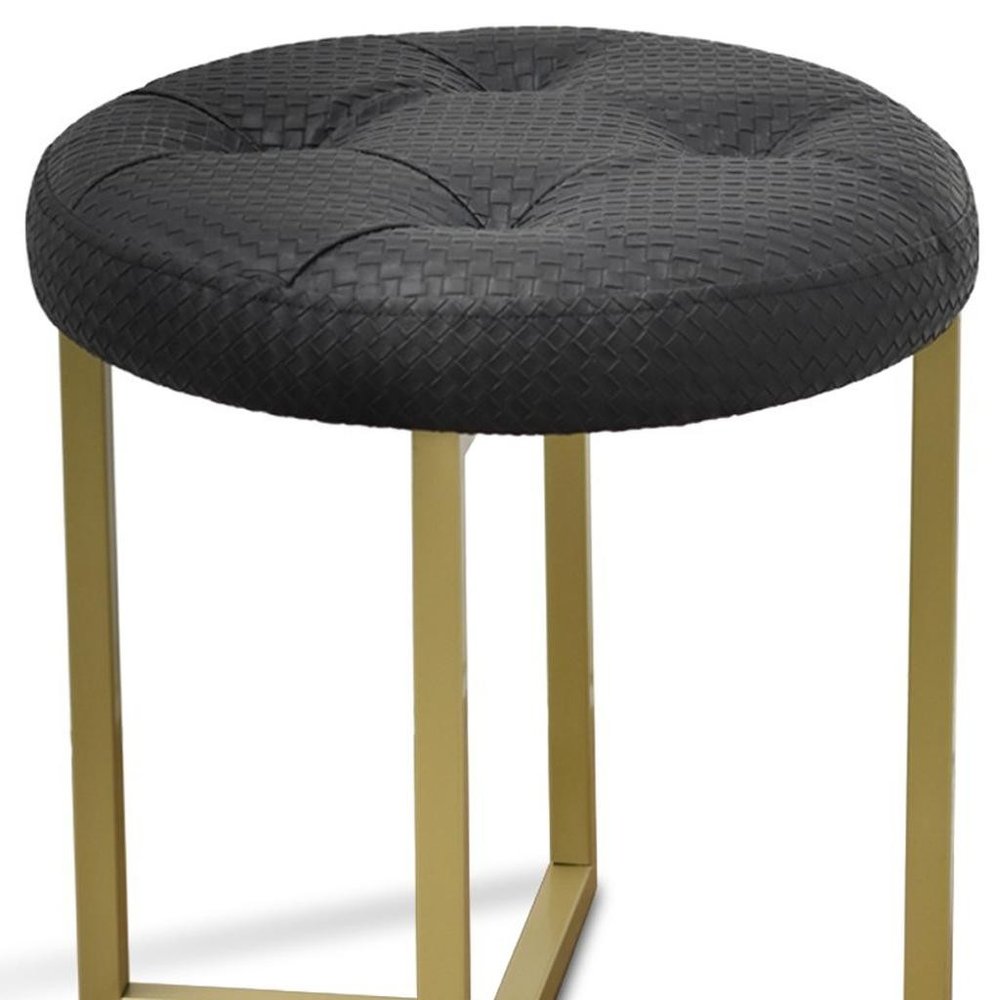 16" Gold Faux Leather Tufted Footstool HomeRoots