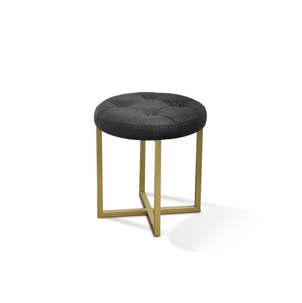 16" Gold Faux Leather Tufted Footstool HomeRoots