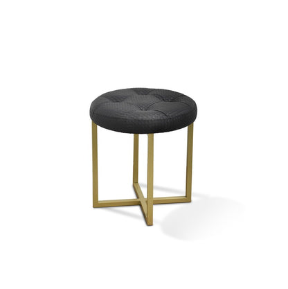 16" Gold Faux Leather Tufted Footstool HomeRoots