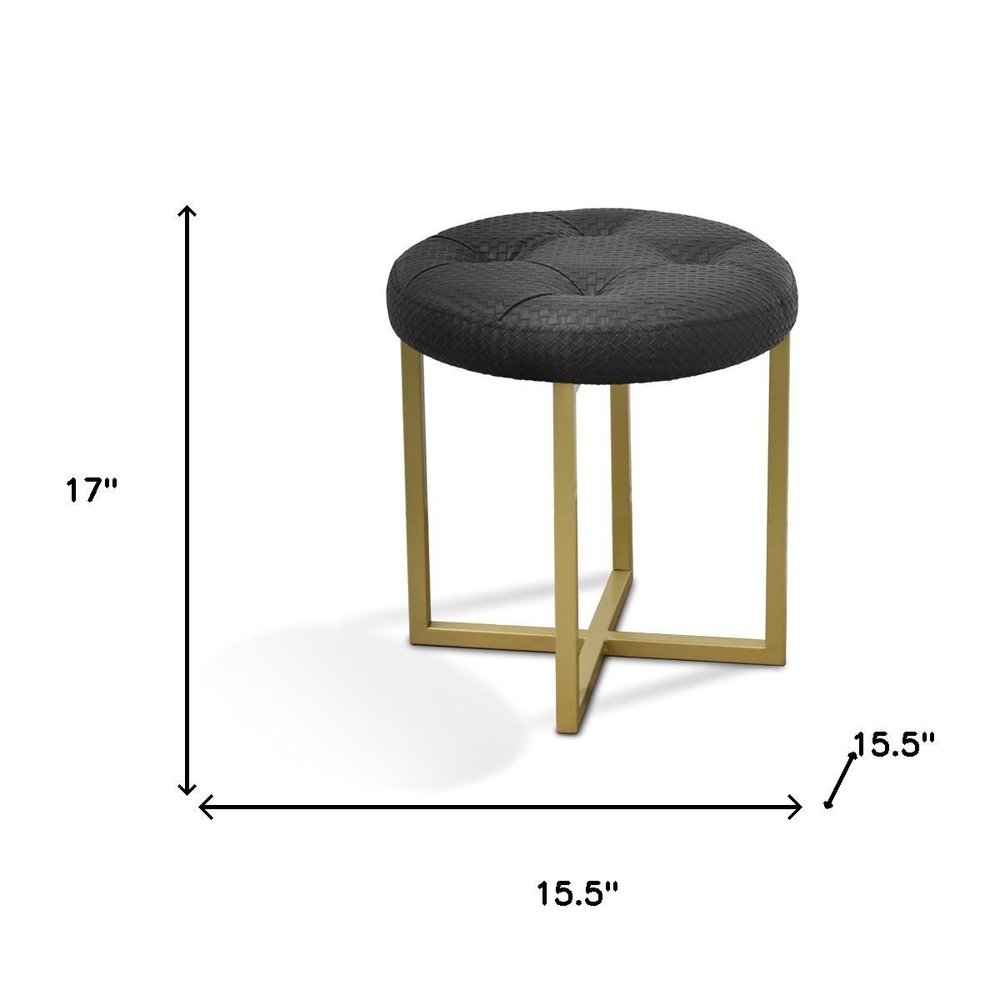 16" Gold Faux Leather Tufted Footstool HomeRoots