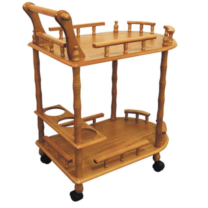 24" Oak Wood Rolling Bar Cart With Wine Storage HomeRoots