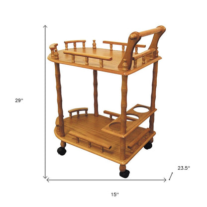 24" Oak Wood Rolling Bar Cart With Wine Storage HomeRoots