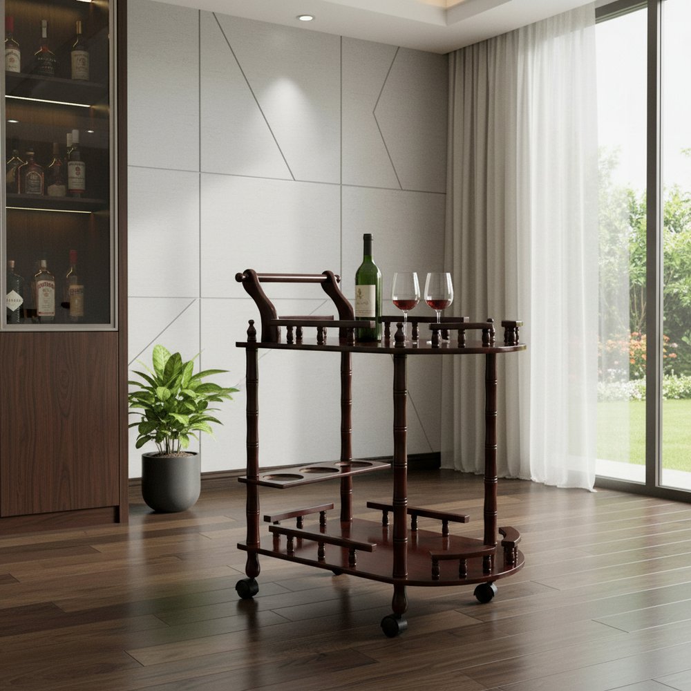 24" Dark Brown Rolling Bar Cart HomeRoots