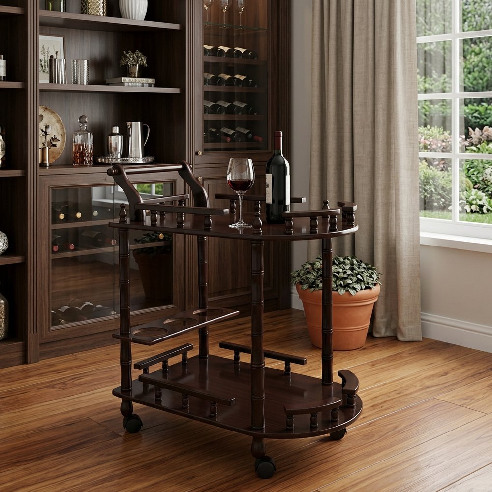 24" Dark Brown Rolling Bar Cart HomeRoots