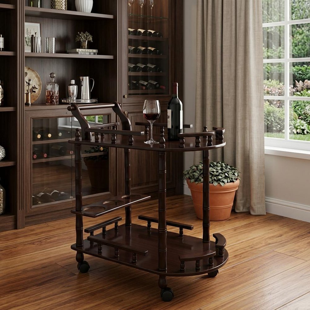 24" Dark Brown Rolling Bar Cart HomeRoots