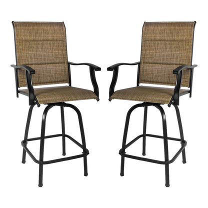 Set of Two 51" Brown Swivel Indoor Outdoor Bar Height chairs with Footrest