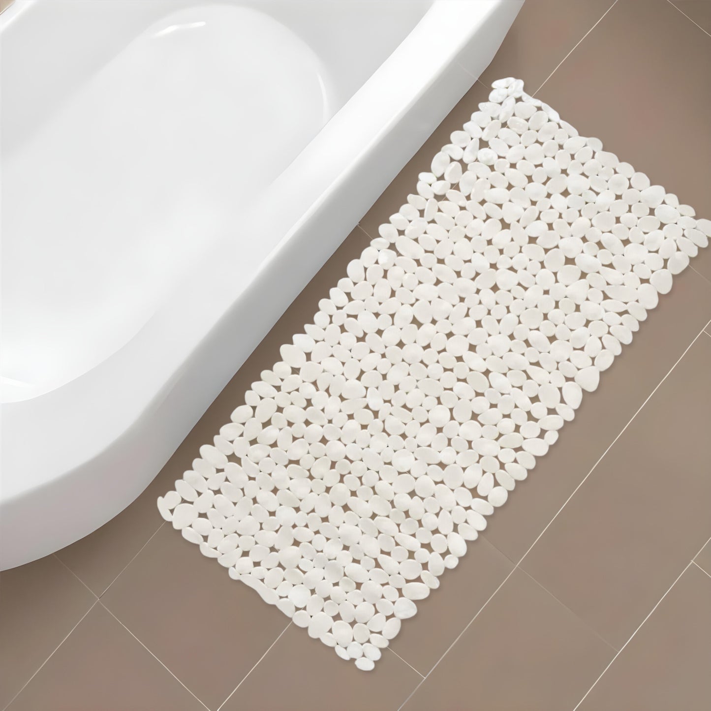 35" White Spa Pebbles Non Slip Bathtub Mat