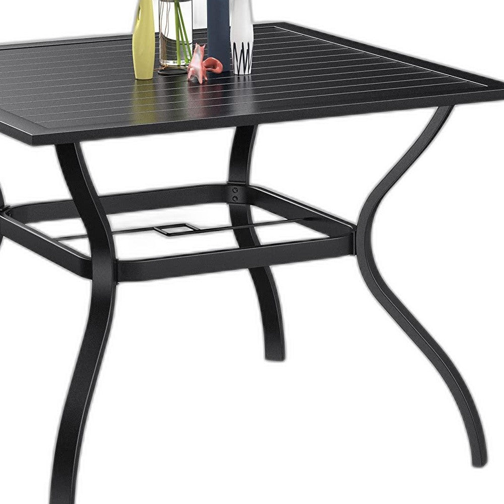 37" Black Square Metal Outdoor Dining Table with Umbrella Hole