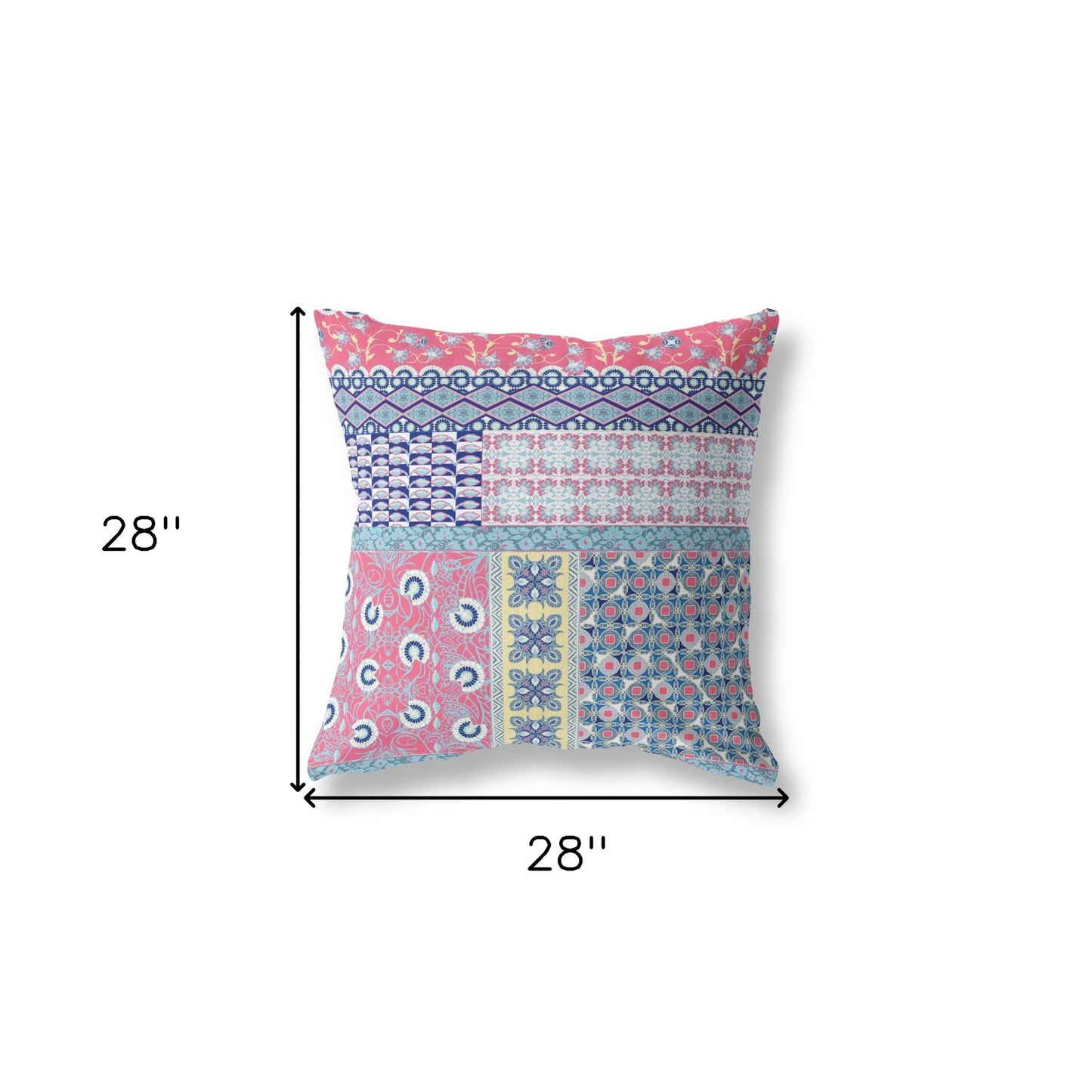 18" X 18" Pink Zippered Patchwork Indoor Outdoor Throw Pillow Cover & Insert