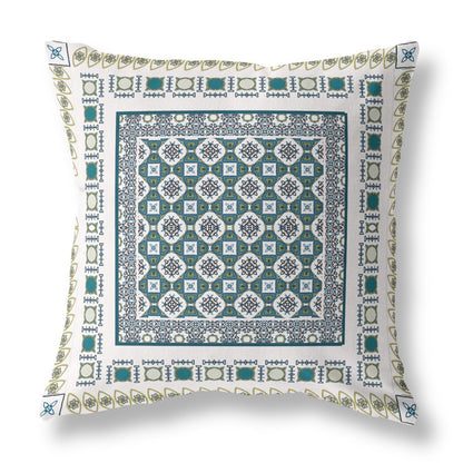 18" X 18" White And Green Broadcloth Floral Throw Pillow