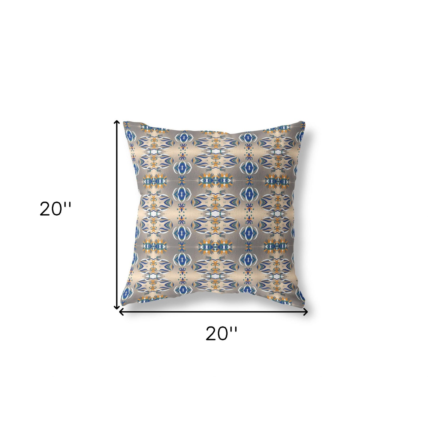 18" X 18" Brown And Blue Broadcloth Floral Throw Pillow