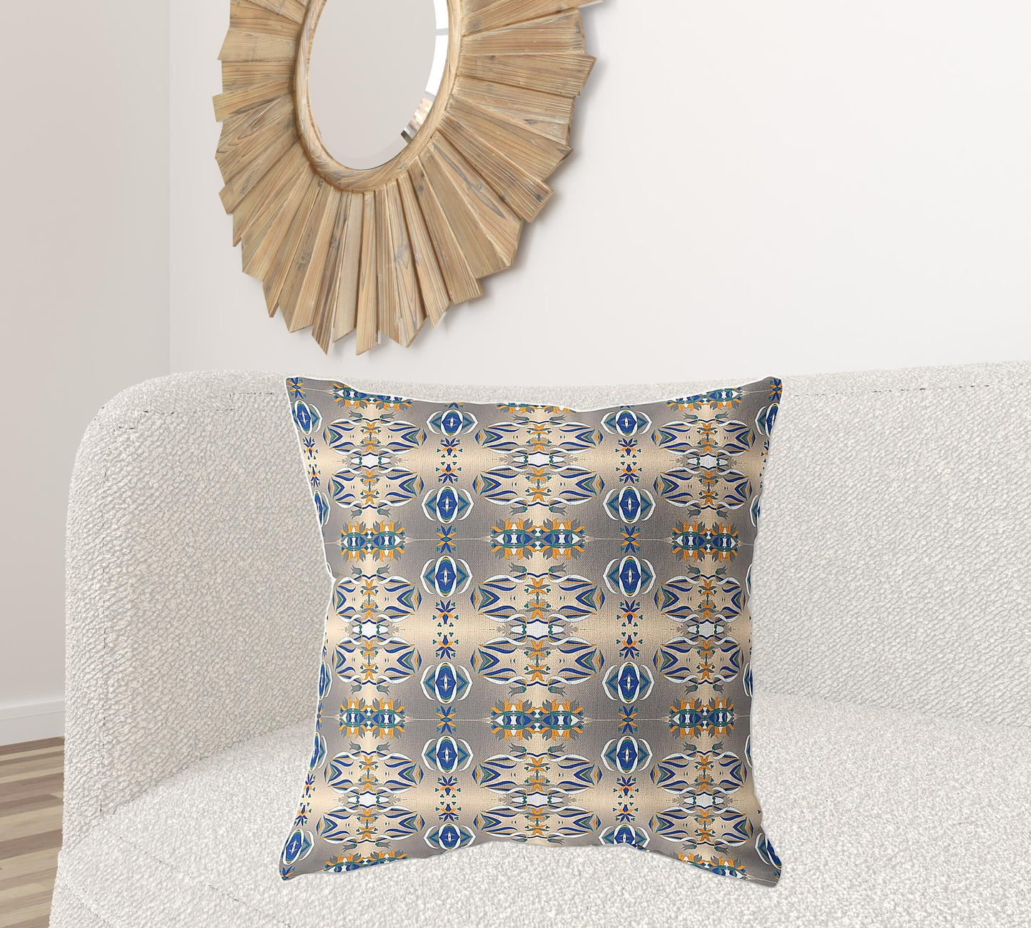 18" X 18" Brown And Blue Broadcloth Floral Throw Pillow