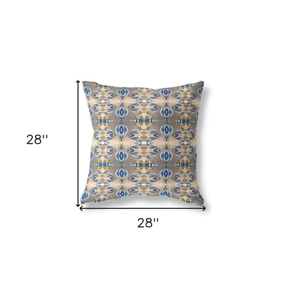 18" X 18" Brown And Blue Broadcloth Floral Throw Pillow