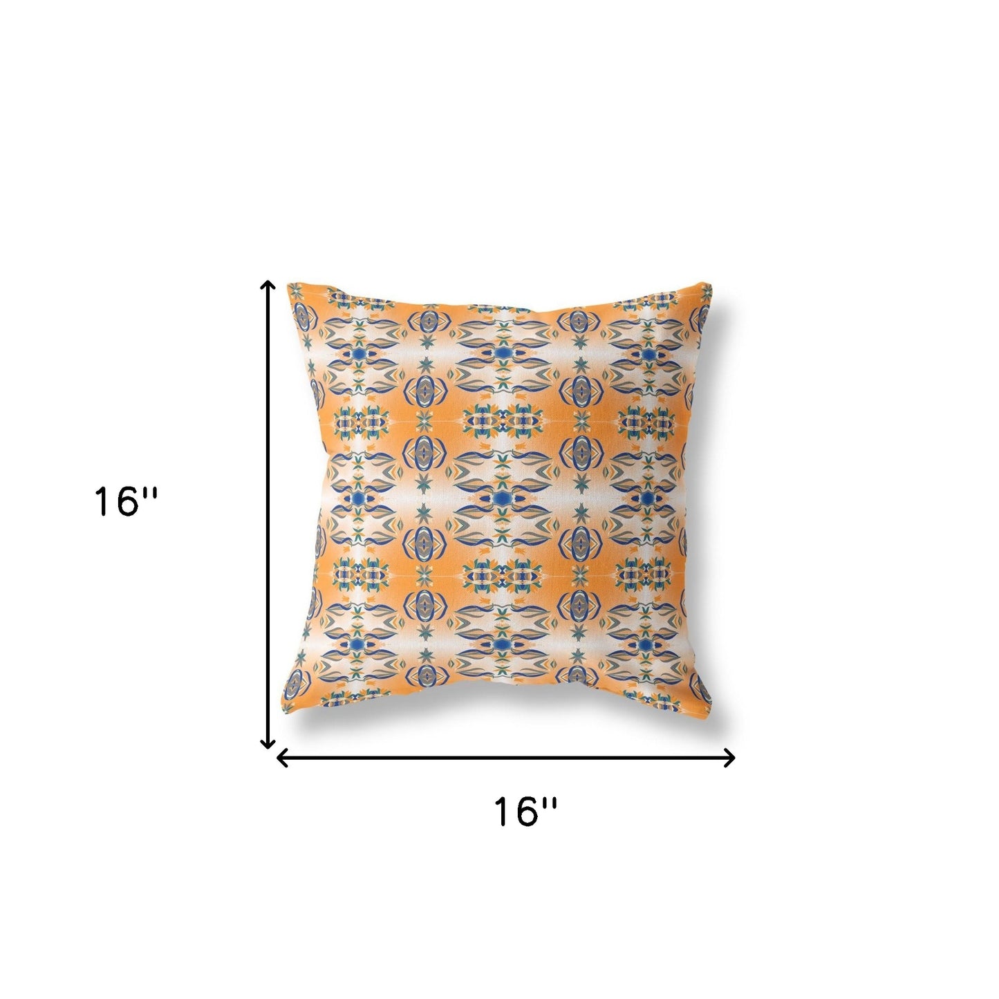 16" X 16" Orange And Gray Broadcloth Floral Throw Pillow