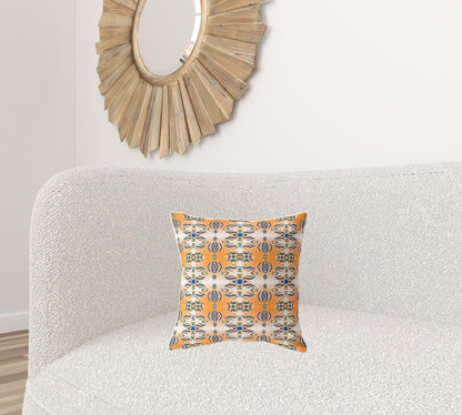 16" X 16" Orange And Gray Broadcloth Floral Throw Pillow